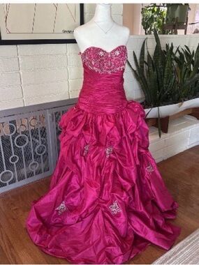 Hot Pink Strapless Beaded Ball Gown